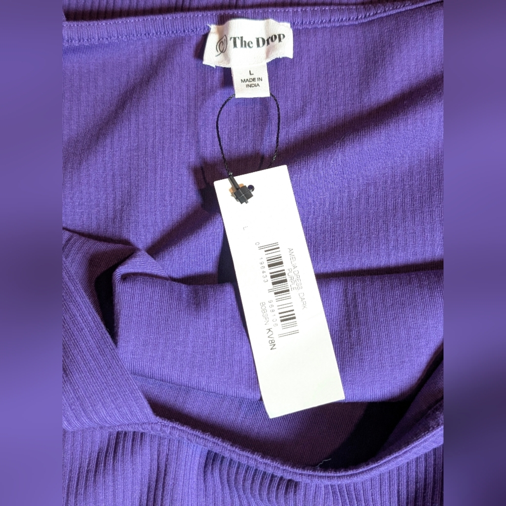 ✨ The Drop Amelia Ribbed Midi Dress  Royal Purple Square Neck Slit L ✨ - Picture 8 of 8